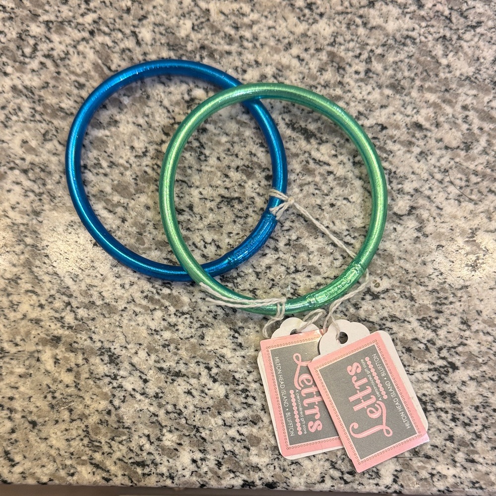 Letter's Metallic Blue and Green Bangle Set